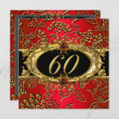 60thバースデーパーティードマスクレッド金ゴールドブラック 招待状 (正面/裏面)