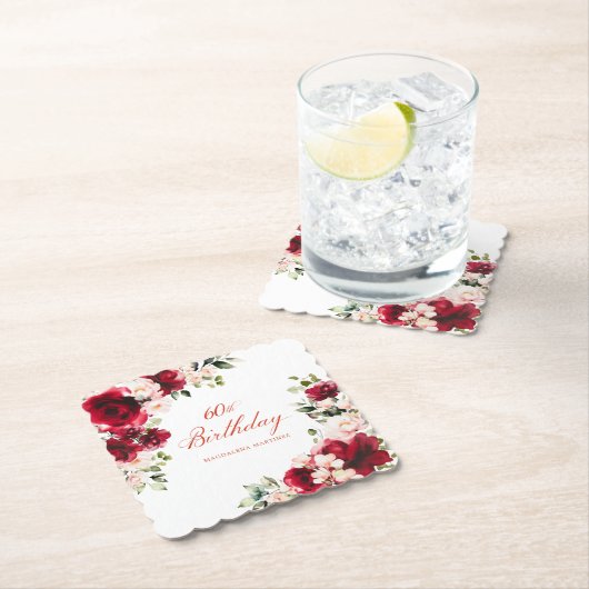 60thバースデーパーティードレッドピンクカスタムフローラ ペーパーコースター (インサイチュ)