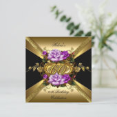 60thバースデーパーティーバラパープル金ゴールドブラック 招待状 (スタンド正面)