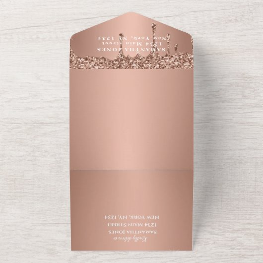 60thバースデーパーティーバラ金ゴールドはっきりしたシックモダン オールインワン招待状 (外側)