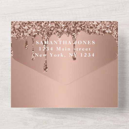 60thバースデーパーティーバラ金ゴールドはっきりしたシックモダン オールインワン招待状 (裏面)