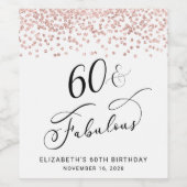 60thバースデーパーティーバラ金ゴールドグリッター ワインラベル (シングルラベル)