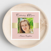 60thバースデーパーティーバラ金ゴールドフォトナプキンス スタンダードカクテルナプキン