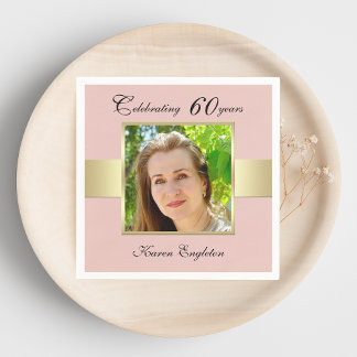 60thバースデーパーティーバラ金ゴールドフォトナプキンス スタンダードカクテルナプキン