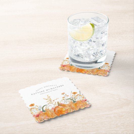 60thバースデーパーティーパンプキンワイルドフラワーカスタム ペーパーコースター (インサイチュ)