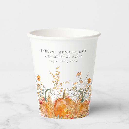 60thバースデーパーティーパンプキンワイルドフラワーカスタム 紙コップ (正面)