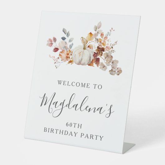 60thバースデーパーティーパンプキン秋フラワーウェルカム 台座サイン (正面)