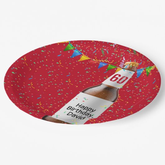 60thバースデーパーティービールボトル紙プレート ペーパープレート (アングル)