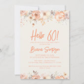 60thバースデーパーティーピーチベージュアイボリーフローラ 招待状 (正面)