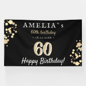 60thバースデーパーティーブラックゴールデン背景 横断幕 (横)