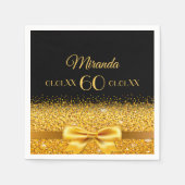 60thバースデーパーティーブラック金ゴールドクラシック エレガント スタンダードカクテルナプキン (正面)