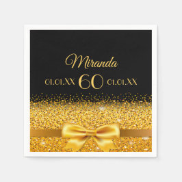 60thバースデーパーティーブラック金ゴールドクラシック エレガント スタンダードカクテルナプキン