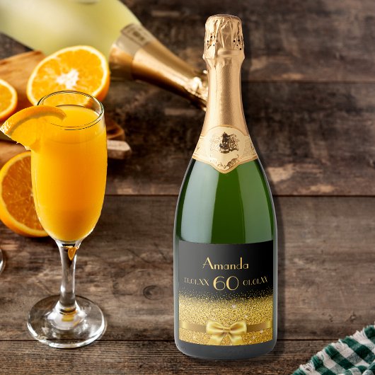 60thバースデーパーティーブラック金ゴールド名chic スパークリングワインラベル