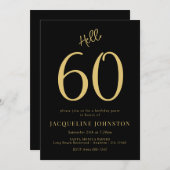 60thバースデーパーティーブラック&金ゴールド 招待状 (正面/裏面)