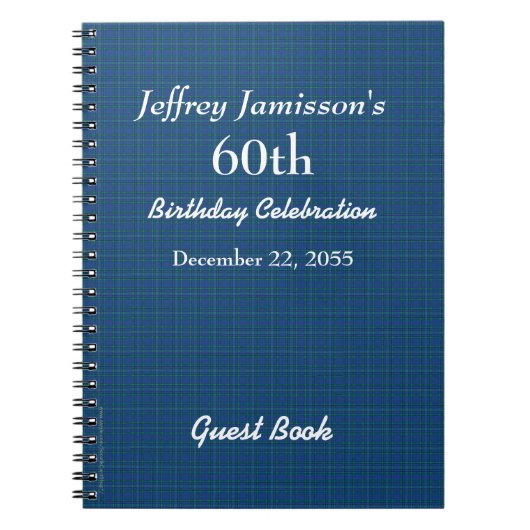60thバースデーパーティーブループレイドゲストブックスパイラル ノートブック (正面)