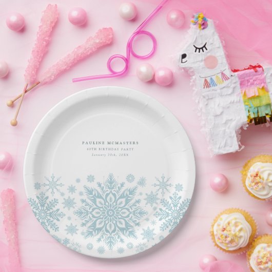 60thバースデーパーティーブルーホワイトスノーフレークカスタム ペーパープレート (パーティー)