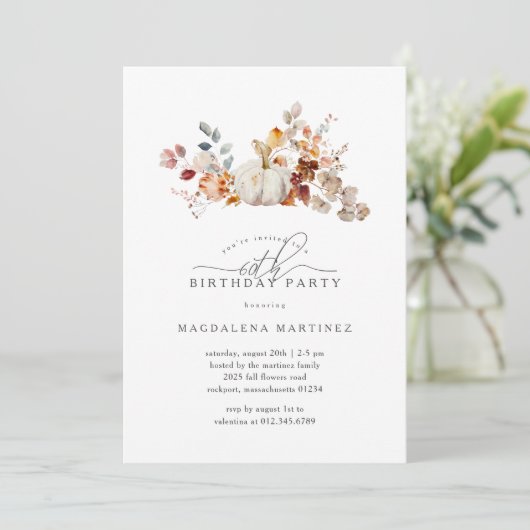 60thバースデーパーティーホワイトカボチャ秋花 招待状 (スタンド正面)