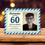 60thバースデーパーティーレトロブルーストライプズ男写真 招待状<br><div class="desc">祝60歳の節目を迎えスタイリッシュたパーティの招待状!この写真テンプレートはレトロ男らしブルーのデザインを備えストライプたネイビーブルー、アクア、アイボリーの色合い。これらの色の組み合わせは、郷愁と近代性の完璧なバランスを作り出す。あなたは驚きのパーティーを投げるか集まるかどカジュアルうであれ、この招待は必ずあなたのゲストを感動させる。自分の写真とパーティーカスタマイズ詳細を使って、愛する人々を招待状するユニークための個人的な方法を作るのは簡単だ。私たちのレトロブルーお祝い60thバースデーパーティーの招待で思い出に残るストライプのための気分を設定する準備ができなさい！すべての文字は編集可能。</div>
