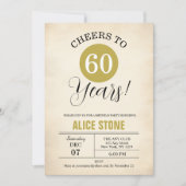 60thバースデーパーティーレトロ金ゴールド白黒 招待状 (正面)