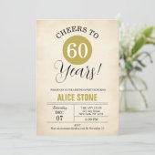 60thバースデーパーティーレトロ金ゴールド白黒 招待状 (スタンド正面)