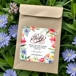 60thバースデーパーティー水の色フローラ スクエアシール