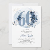 60thバースデーパーティー沿岸ブルーフローラ番号60 招待状 (正面)