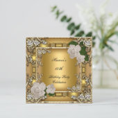 60thバースデーパーティー金ゴールドエレガントクリームバラ2 招待状 (スタンド正面)