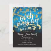 60thバースデーパーティー金ゴールドグリッターブルーウォーター色 招待状 (正面)