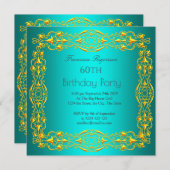 60thバースデーパーティー金ゴールドティール(緑がかった色)招待状 招待状 (正面/裏面)
