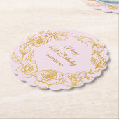 60thバースデーパーティー金ゴールドバラ赤面ピンク ペーパーコースター (アングル)