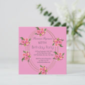 60thバースデーパーティー金ゴールドピンクの花招待状 招待状 (スタンド正面)