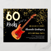 60thバースデーパーティー60ロックスブラック金ゴールド 箔招待状ポストカード (正面)