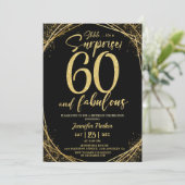 60thバースデーパーティー60素晴らしいブラック金ゴールドグリッター 招待状 (スタンド正面)