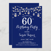 60thバースデーパーティー – ネイビーブルー 招待状 (正面/裏面)