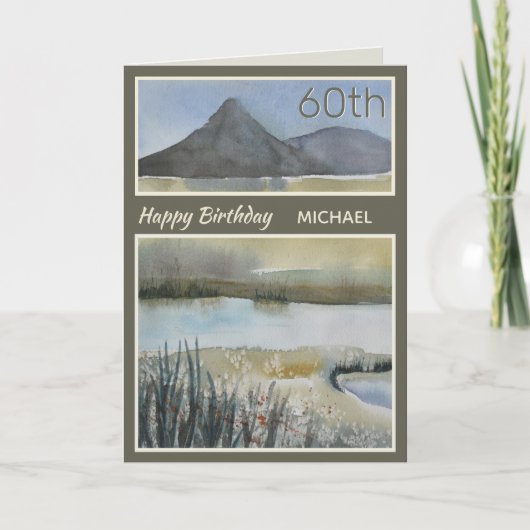 60thパーソナライズされたマウンテンシーニック誕生日カード カード (正面)
