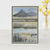 60thパーソナライズされたマウンテンシーニック誕生日カード カード (黄色い花)