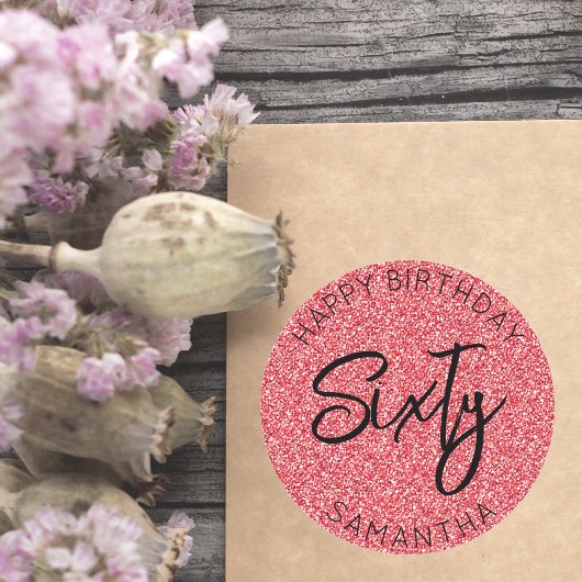 60thパーソナライズされた誕生日レッドグリッター60th ラウンドシール