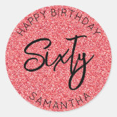 60thパーソナライズされた誕生日レッドグリッター60th ラウンドシール (正面)