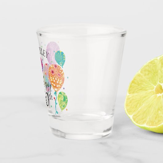 60thパープルアクア誕生日バルーン名前をカスタムする ショットグラス (右)
