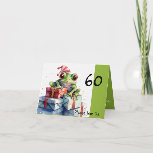 60thフロッグホリデー誕生日ストライプのハット 招待状 (正面)