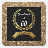 60thブラック金ゴールドグリッターエレガントバースデーパーティー スクエアシール (正面)