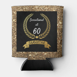 60thブラック金ゴールドグリッターエレガントバースデーパーティー 缶クーラー