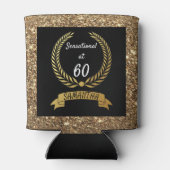 60thブラック金ゴールドグリッターエレガントバースデーパーティー 缶クーラー (裏面)
