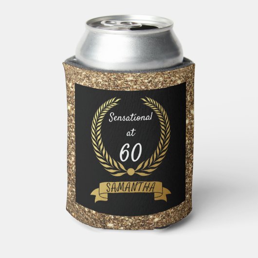 60thブラック金ゴールドグリッターエレガントバースデーパーティー 缶クーラー (缶裏面)