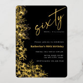 60thブラック&モダンゴールドフォイルのサプライズ誕生日 箔招待状 (正面)