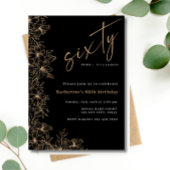 60thブラック&モダンゴールドフォイルのサプライズ誕生日 箔招待状
