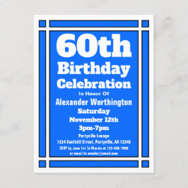 60thブルージオメトリック誕生日招待状はがき インビテーションポストカード