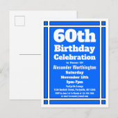 60thブルージオメトリック誕生日招待状はがき インビテーションポストカード (正面/裏面)