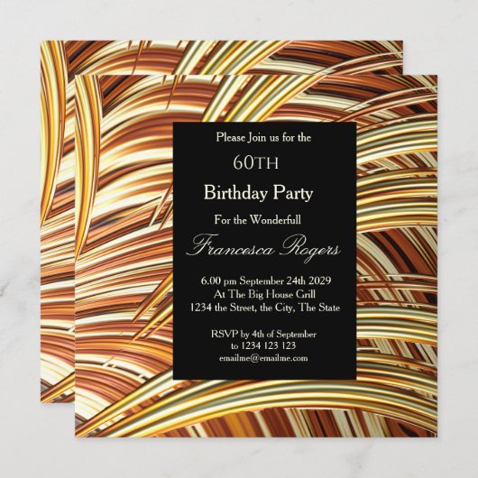 60thモダンバースデーパーティーゴールデンブラック 招待状 (正面/裏面)