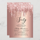 60thモダンバースデーパーティー滴下バラ金ゴールド 招待状 (正面/裏面)